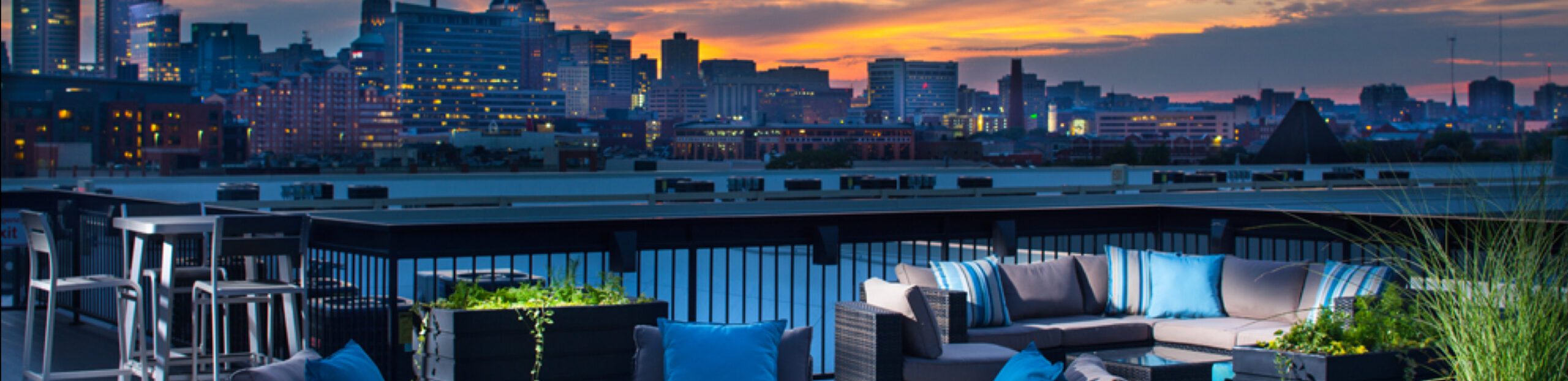 A skyline view of the city from the patio at a Dolben property