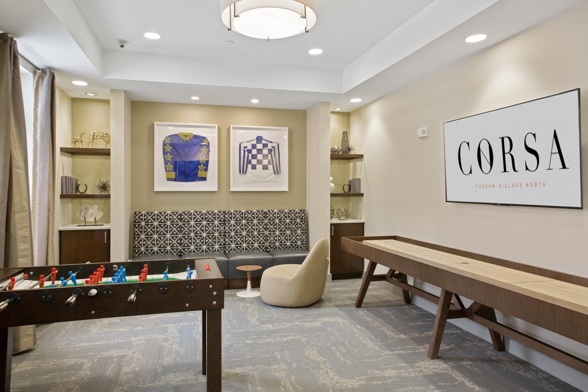 The resident game room inside the Corsa Apartments in Salem, New Hampshire