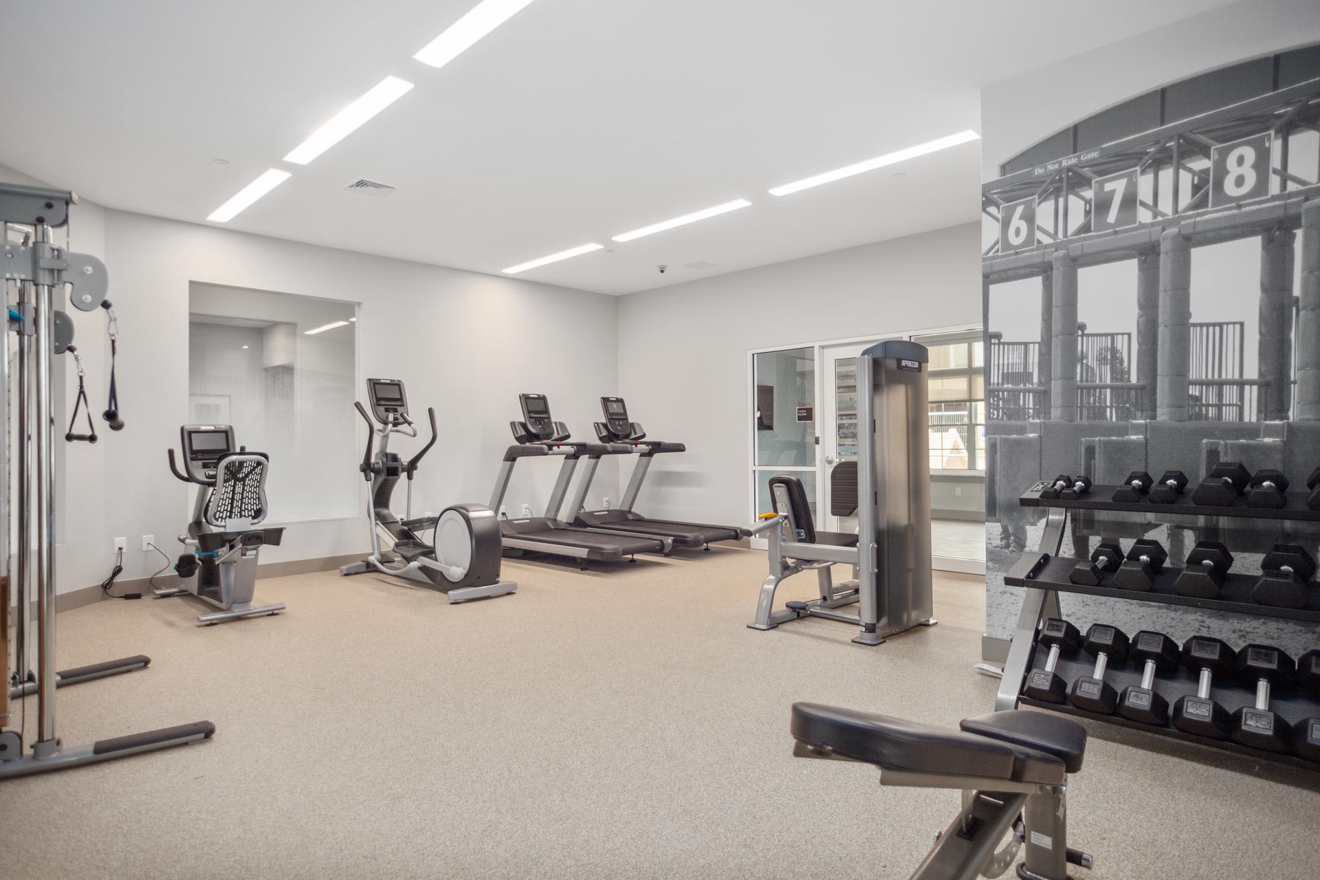 The resident fitness center inside the Corsa Apartments in Salem, New Hampshire