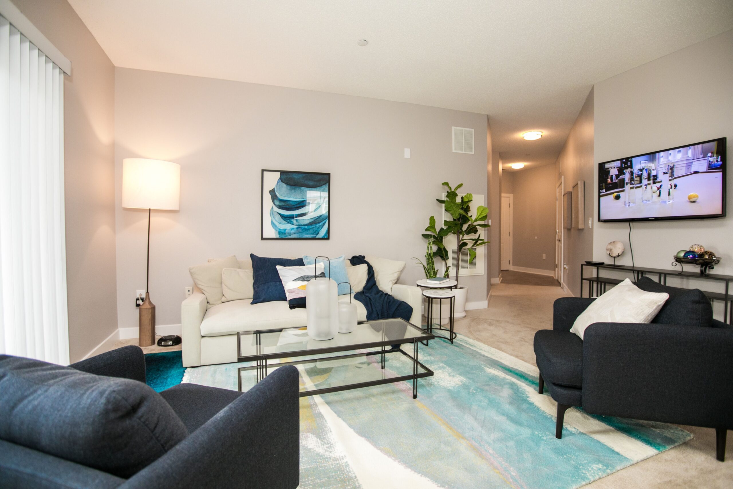 Spacious resident living rooms at Charlestown Crossing, managed by Dolben, in Maryland